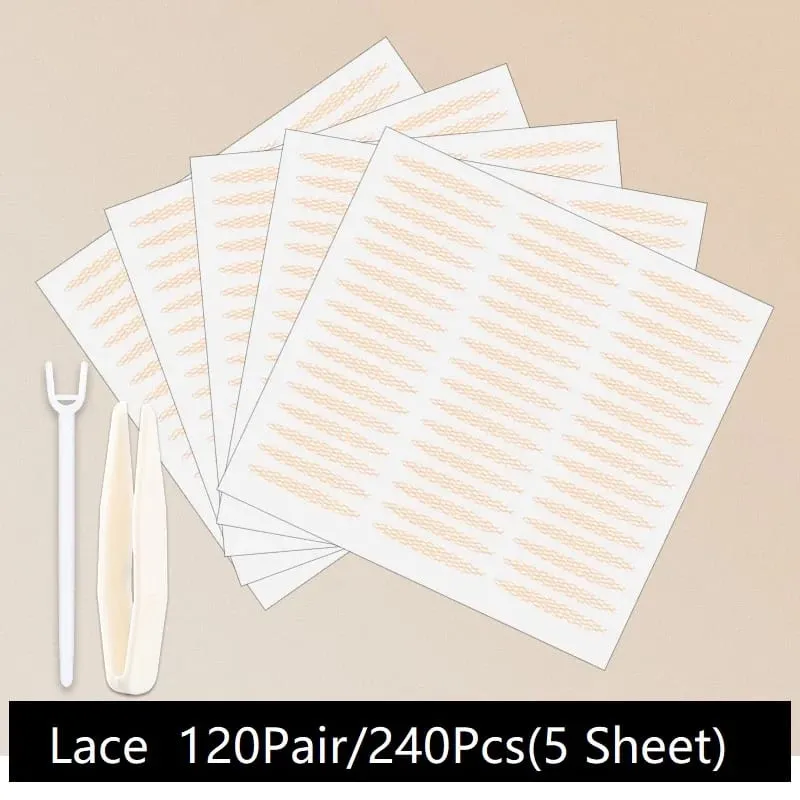 240PCS Eyelid Tape Double Glue Sticker Invisible Double Fold Eyelid Lace Paste Clear Beige Stripe Self-adhesive Eye Makeup Tool