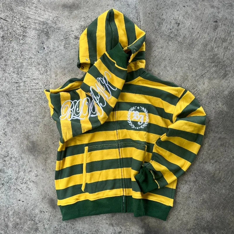 Y2K Street Kid Zip Up Hoodie Stripe Rivet Embroidery Pattern Sweatshirt New Men Hip Hop Fashion Streetwear Unisex Boxy Clothing — image 3