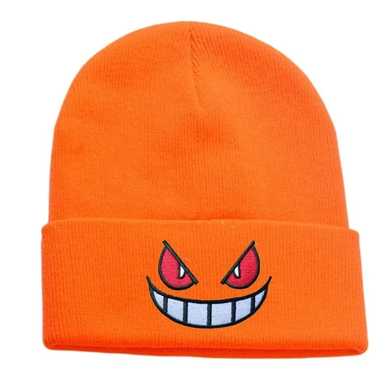 Pokemon Gengar Cartoon Embroidered Beanies Knitted Skullies Autumn Winter Warm Wool Hat Gengar Women Men Beanies