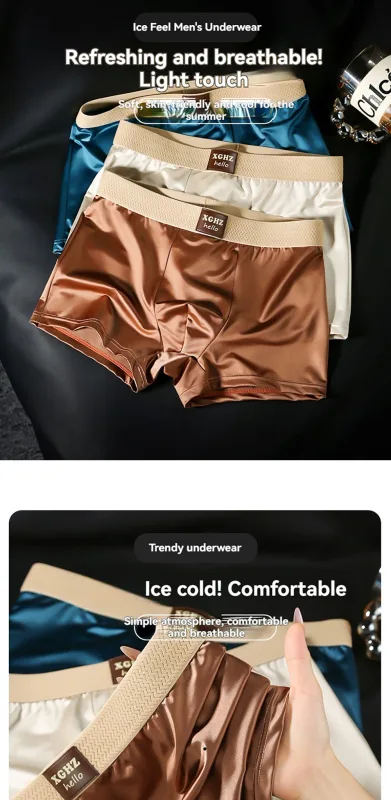3PCS/Pack Luxury Ice Silk Satin-like Men's Panties Super Soft Boxer Homme Cool Breathable Comfortable Man Underwear Underpants