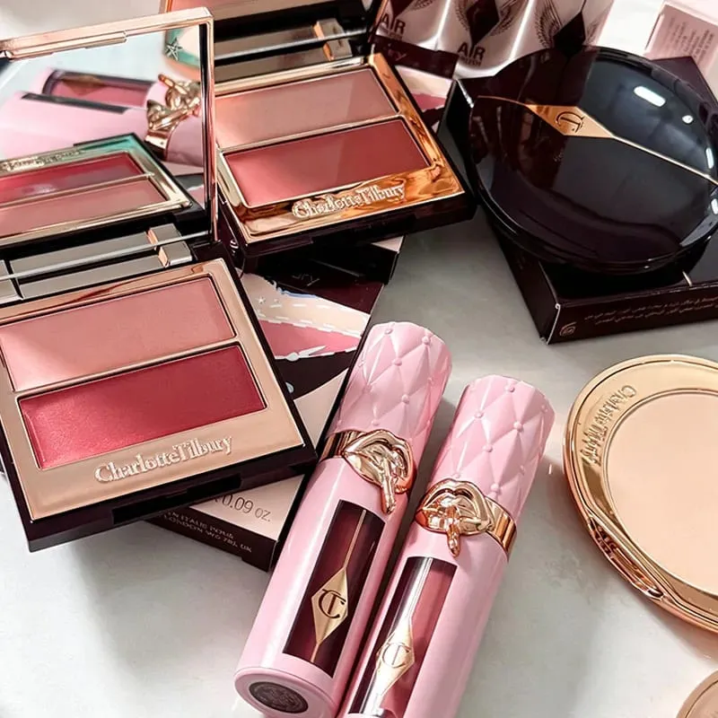 CT Makeup Set Fresh Breathable Shaping Spray Fine Texture Powder Small Gold Plate 2 Colors Powder Blusher Lip Gloss Cosmetics