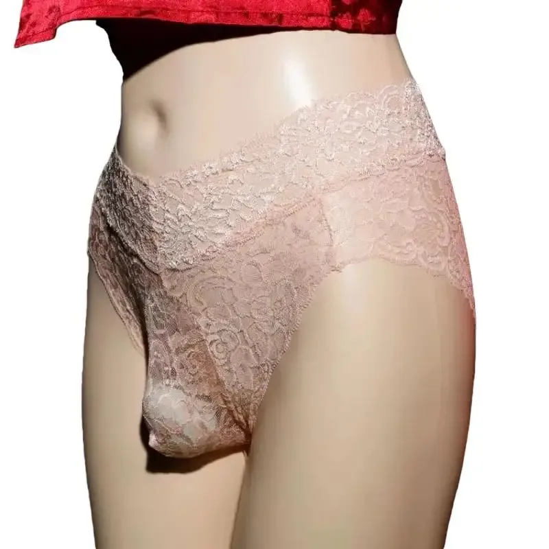 시시 파우치 속옷 남자 울트라 얇은 레이스 팬티 중공 메쉬 팬티 Crossdressing 여성화 속옷 게이 란제리