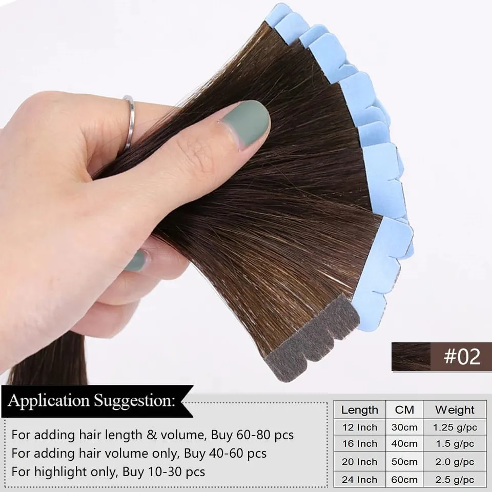 Invisible Adhesive Mini Tape Ins Straight Real Human Hair Extensions Easy Installation Add Volume For Women