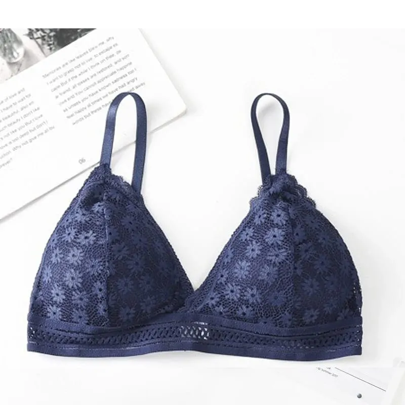 Lace Back Women Bra Set Without Steel Rims French Triangular Cup Comfortable Chest Covering Stretchable Skin Friendly Underwear — image 15