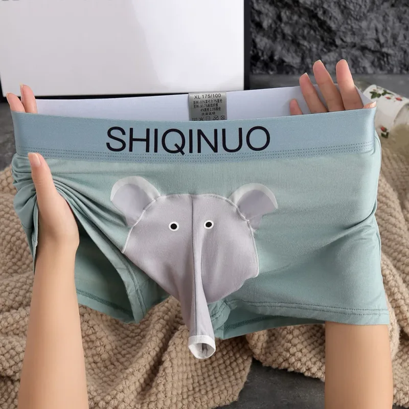 Men Cute Elephant Print Boxer Briefs Elastic Letter Waist 3D Pouch Soft Breathable Daily Sleep Home Casual Comfy Underwear Wear — image 13