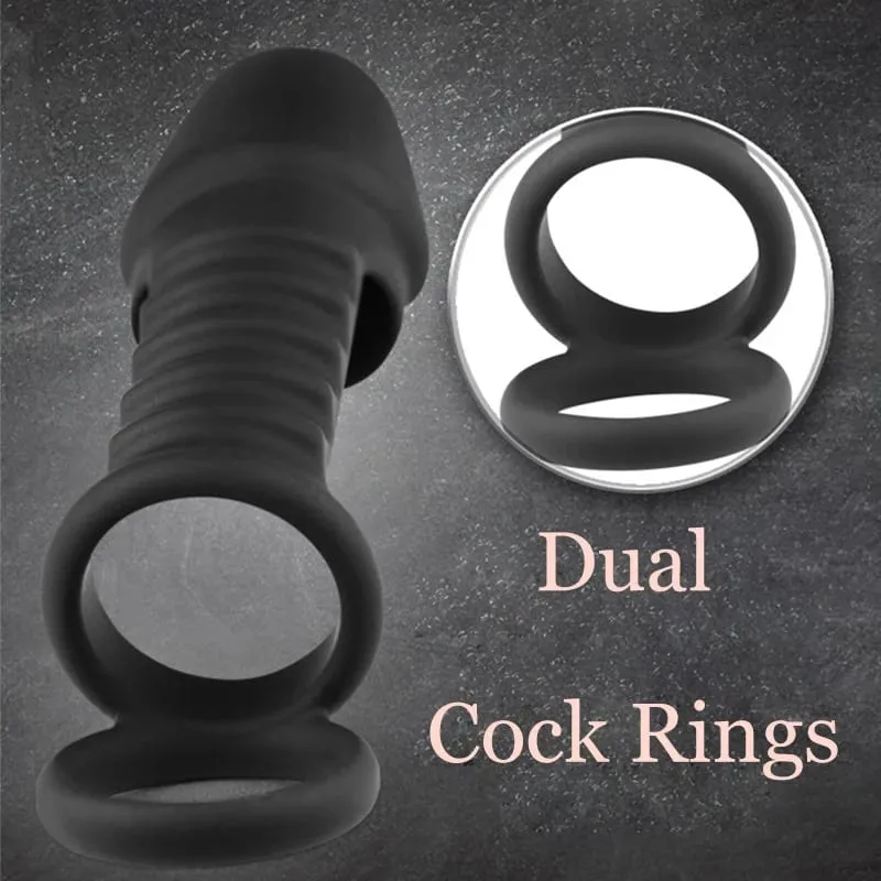 Mannelijke Penis Sleeve Dual Cock Ringen Vertraging Ejaculatie Nozzle Penis Ringen Uitbreiding Herbruikbare Cockring Speeltjes voor Mannen Volwassenen