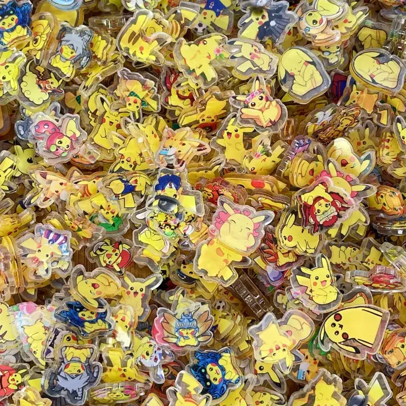 Pokemon Acrylic DIY Dán Cường Lực Kawaii Mặt Dây Chuyền Hình Đặc Biệt Cắt Anime Hoạt Hình In 2 Mặt Móc Khóa Kẹp Tóc Chất Liệu