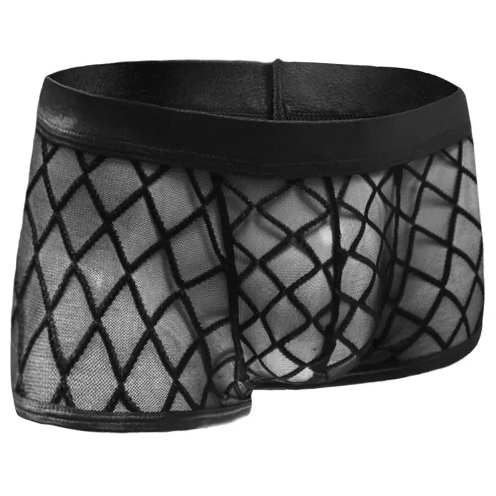 Mannelijke Sexy Diamond Mesh Ultradunne Transparante Boxershorts Zomer Sneldrogende Boyshorts Ardennen Pouch Heren Ondergoed