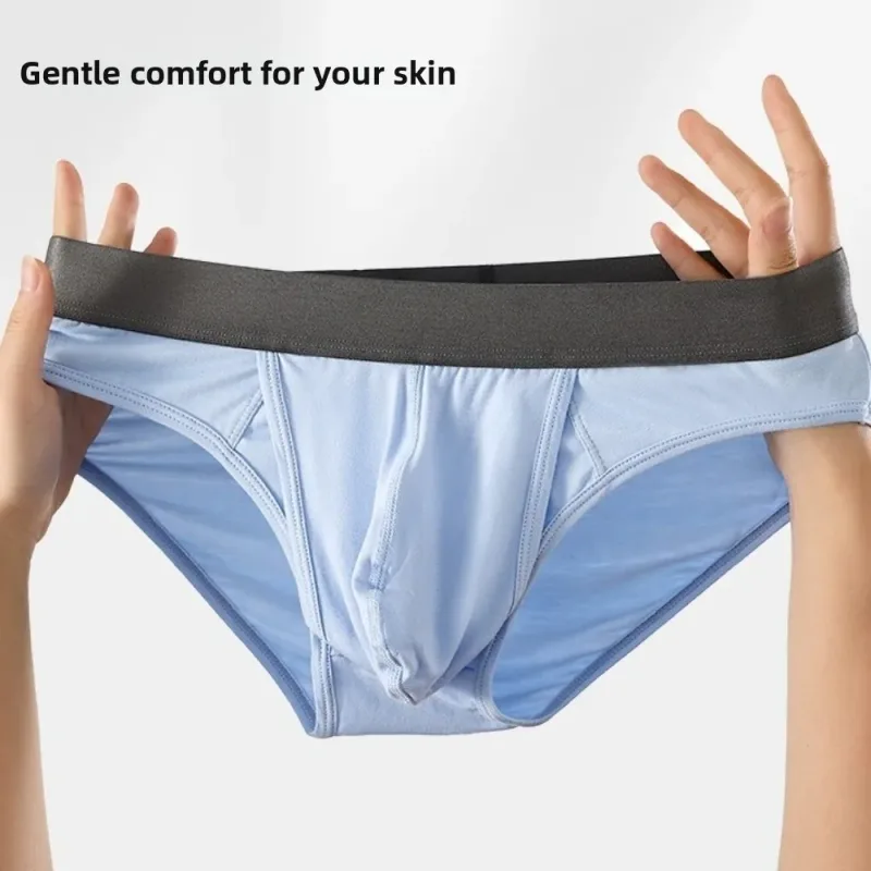 Bamboo Fiber Summer Thin Briefs Men Thin Underpants Splicing Men Front Opening Panties Breathable Lingerie Seamless Underwear