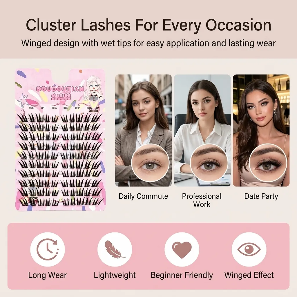 3/10rows Wet Look False Eyelashes Daily Makeup Cluster Winged Style Lash Extensions Natural C Curl Synthetic Fiber Eye Makeup — image 4