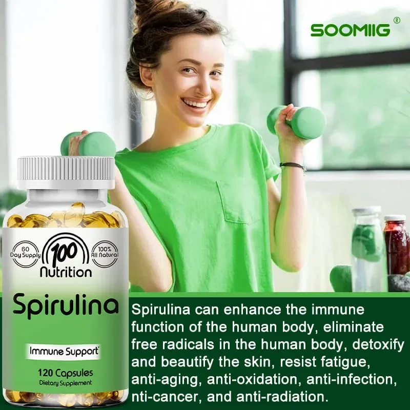 Organic Spirulina Capsules 700mg Supports Detoxification Immune Cardiovascular Health & Energy Antioxidant Vegan Non-GMO