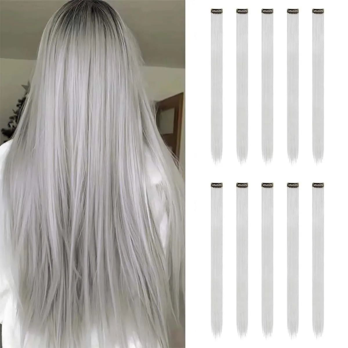 Clip sintetica da 10 pezzi nelle estensioni dei capelli per donne ragazze bambini estensioni colorate per feste con highlight capelli lisci multicolori