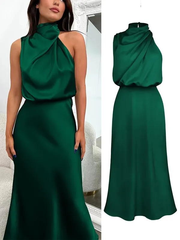 Letní luxusní hedvábný satén dlouhé šaty bez rukávů Dámská móda Elegantní šaty pro celebrity Večerní šaty Společenské oblečení Dámské