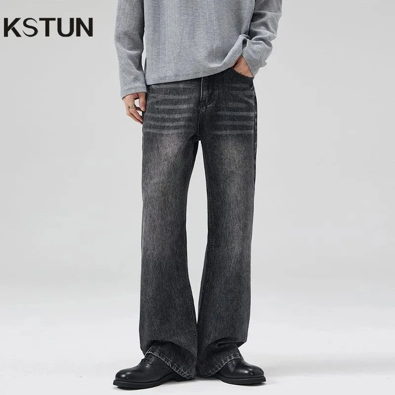 2025 Spring New Men Flared Jeans Boot Cut Denim Pants Straight Vintage Gray Jeans Men Comfort Men's Trousers Bell Bottom