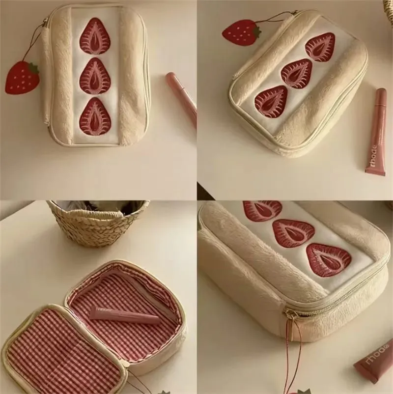 Strawberry Sandwich Cosmetic Tools Bag Large Capacity Makeup Brushes Lipstick Storage Bag Multi-Functional Comestic Organizer