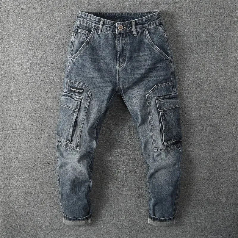 Autumn Retro Tooling Harlan Men's Trendy Jeans Trendy Brand Loose Straight Pocket Large Size Men Clothing Cargo Pants Men