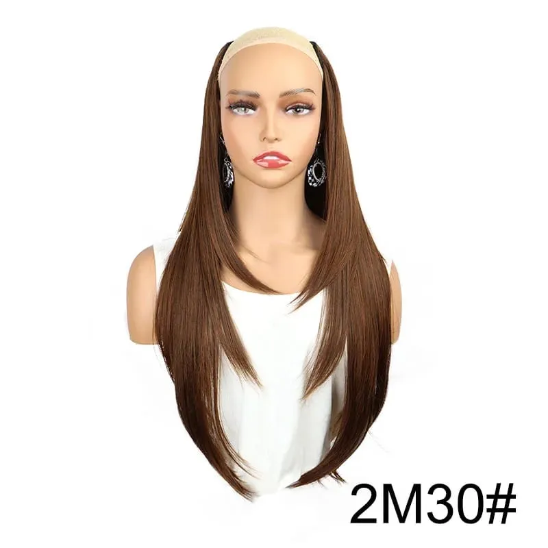 Synthetic 55cm V-shaped Layered 4 Clips Long Straight Hair Extension Natural Invisible Hairpiece Wig for Women