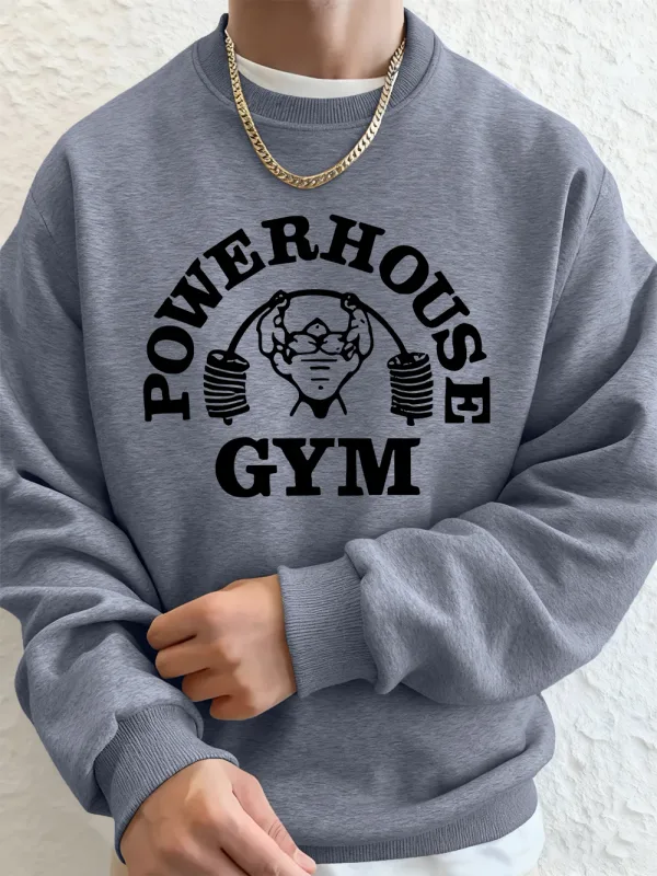 Powerhouse Tập Gym In Chữ Cái Nam Áo Nỉ Mùa Đông Nỉ Ấm Áo Hàn Quốc Rời Cổ Tròn Áo Chui Đầu Hip Hop Nam Quần Áo