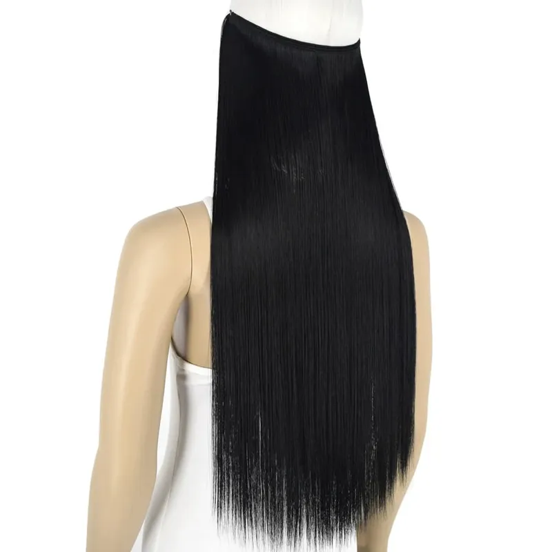 Synthetic Heat Resistant Hair Silky Straight Elasticity Invisible Wire Hair Extensions 8006