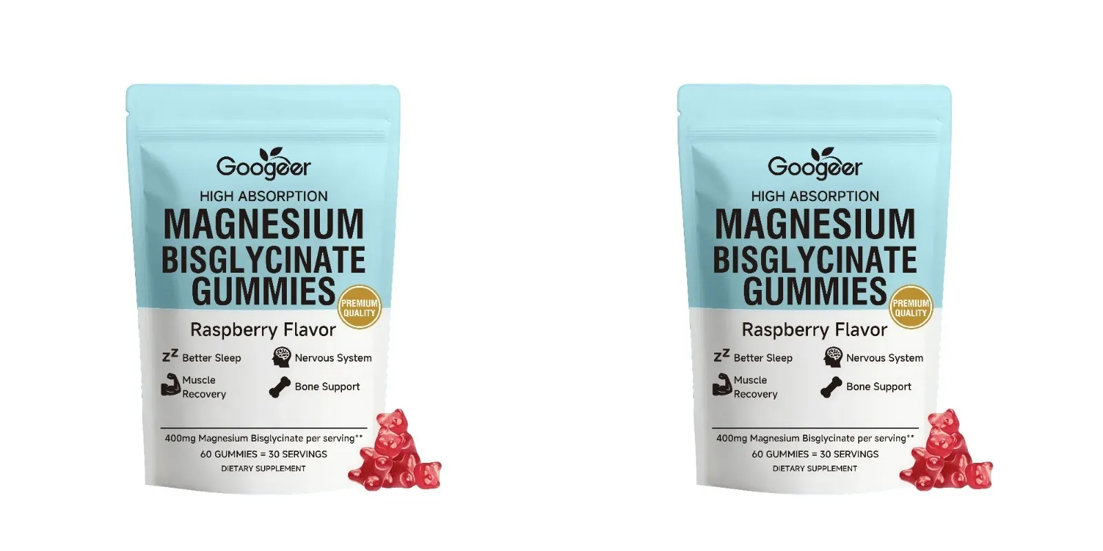 Magnesium Bisglycinate Gummies Raspberry Flavor 400mg Magnesium Vitamin D3 Zinc High Absorption 60 Count Daily Supplement