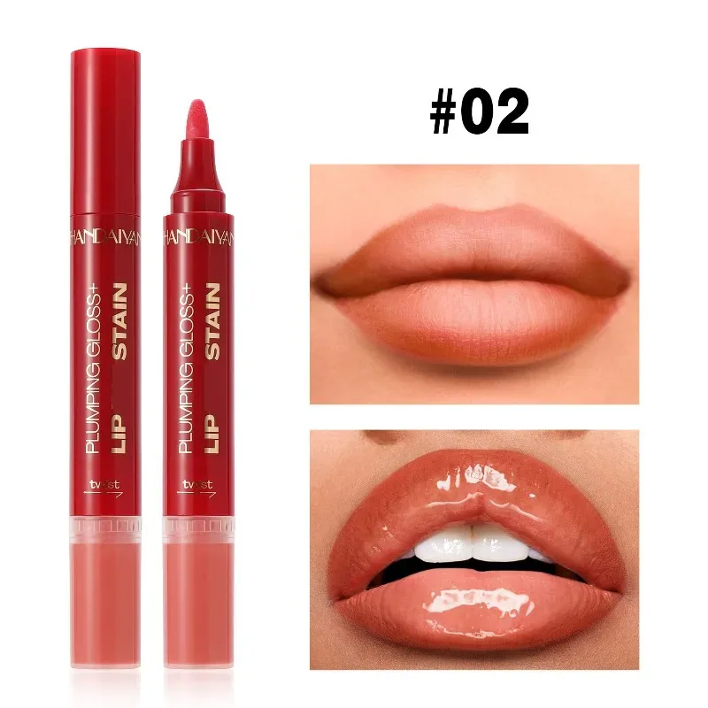 Double-headed Liquid Lip Gloss Pen Lip Contour Liner Oil 2 in 1 Lip Glaze Long Lasting Moisturizing Plumping Lips Stain Makeup