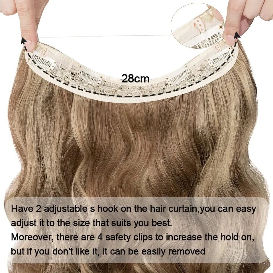 Synthetic Invisible Wire Hair Extensions Adjustable Long Clip in Wave Curly Secret Hairpiece for Women Fish Line Hair — image 4