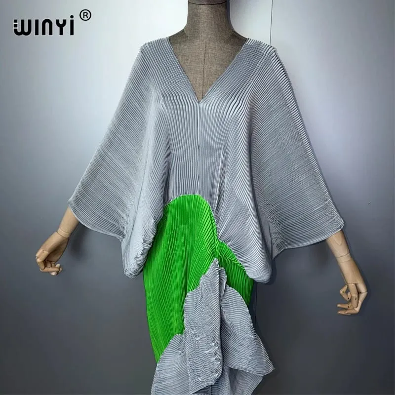 Novo vestido plissado fino de garfo alto para mulheres moda praia cover-up muçulmano kaftan abaya dubai vestido de noite longo de luxo