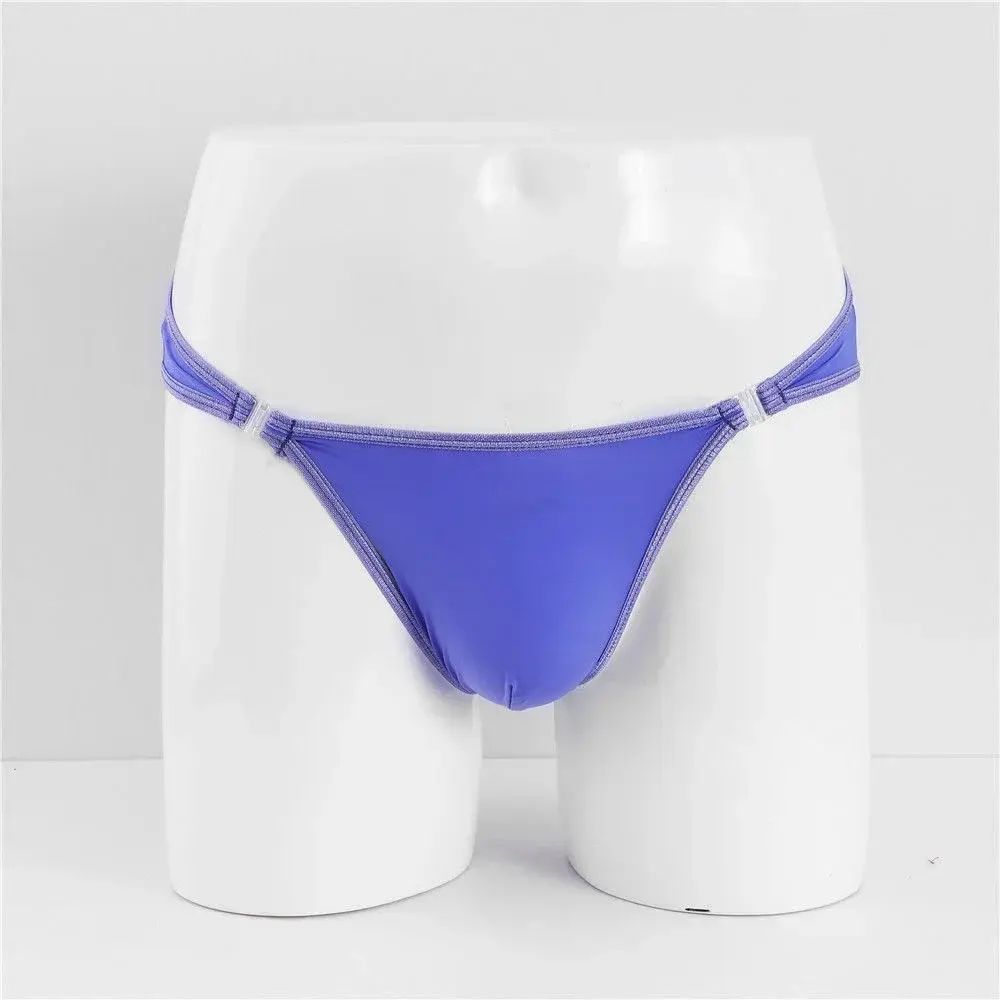 Sexy Men's U Convex Nylon Briefs Detachable Buckle Low Waist Ice Silk Underwear Comfortable Milk Silk Seamless Thin Panties