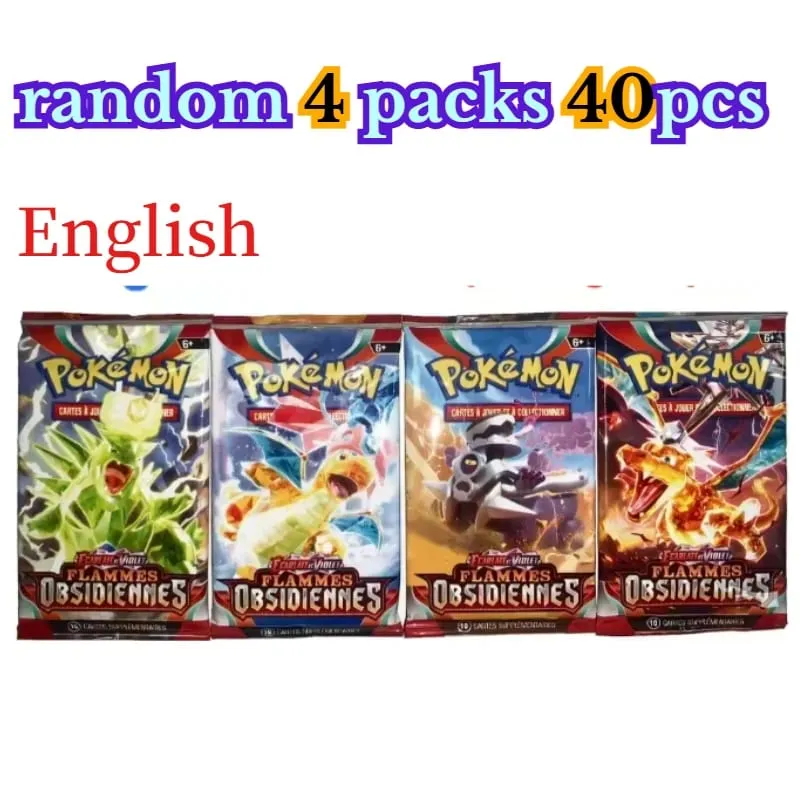 fun 40 Pieces Pokemon Card Pack 4 Sets Sun Moon Violet 151 English Trading Cards Collectible Toys Halloween Gift Fantasy Sci Fi