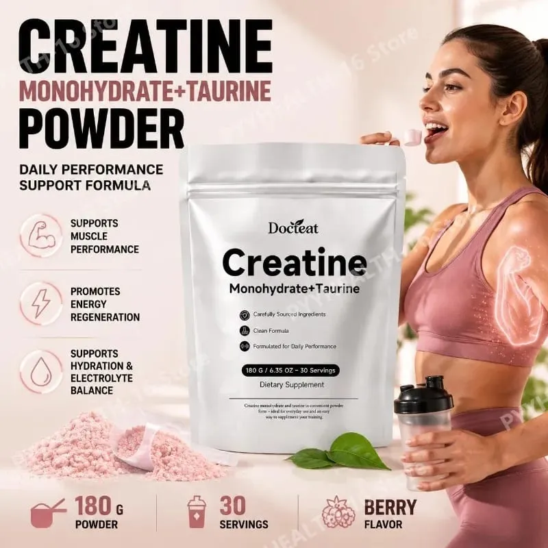 Docteat Creatine Monohydrate Powder with Taurine Muscle Performance & Energy Support for High-Intensity Capacity 30 Servings