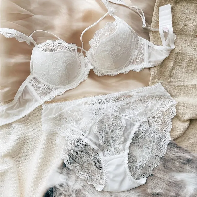 2 Pieces Sexy Lace Push Up Bra Set Women Ultra-thin Cup Bralette Breathable Plus Size Underwear Classic Hollow Bras and Panties