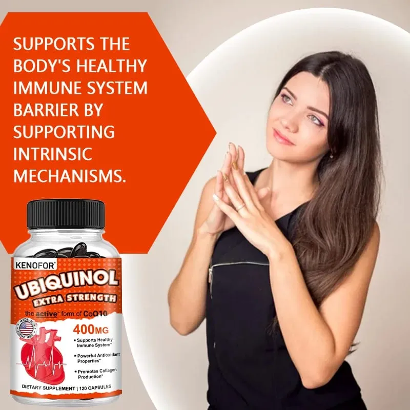 120pcs Organic Q10 Coenzyme 400mg Capsules with Vitamin E Cardiovascular and Heart Health Energy Vitamins Beauty and Health