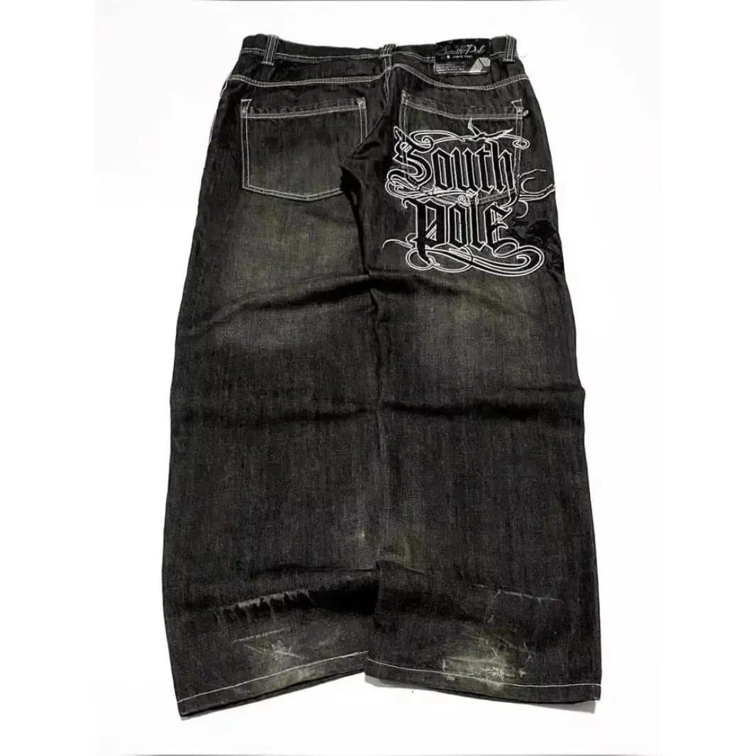 90s Gothic Centipede Embroidery Washed Oversized Wide-Leg Pants Jeans Men Y2K New Harajuku Punk Hip-Hop Rock Couple Street Wear