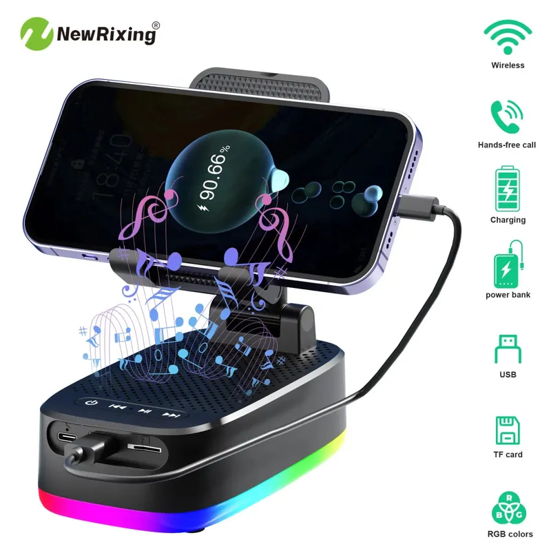 Pemegang Telefon Wayarles Pembesar Suara Mudah Alih Pembesar Suara Pemegang Telefon Bank Kuasa Kecemasan 1800mAh Bateri Pengecasan USB Bebas Tangan