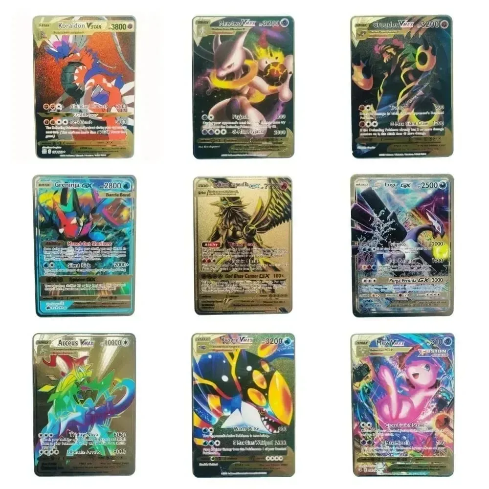 Van Gogh Museum Pokemon English Metal Card Anime Pikachu Charizard Mewtwo Shiny Letters Game Collection Card Kids Toy Gifts