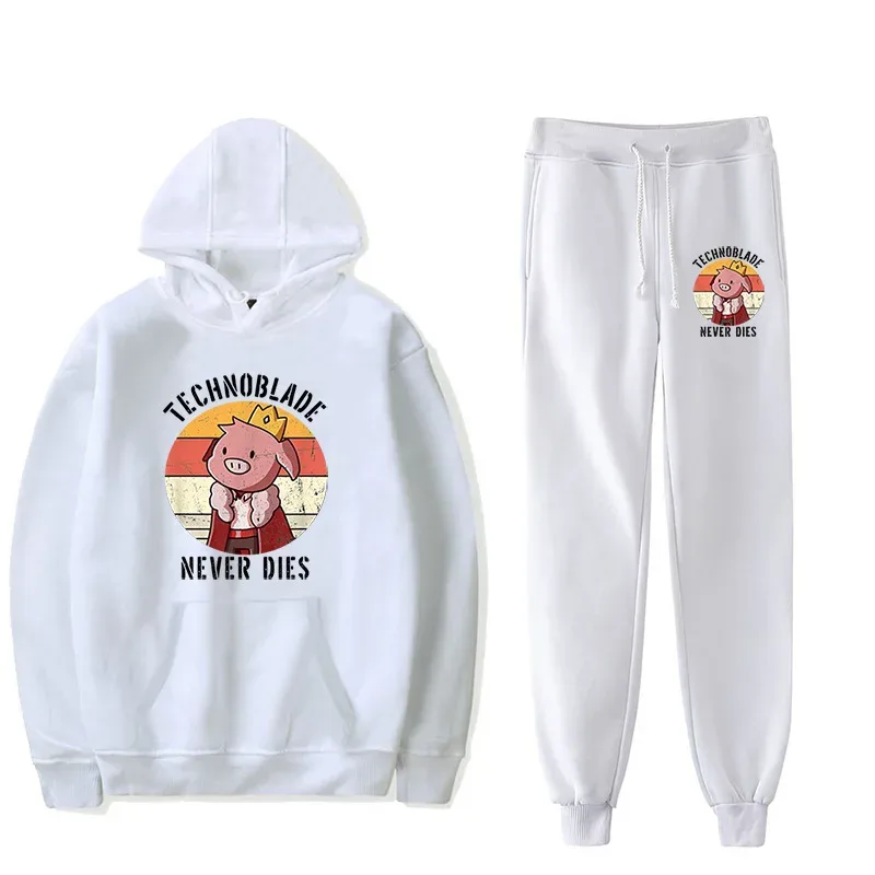 Harajuku Comfortable technoblade Print Sweatshirt Sweatpants Suit Men/Women Hoodies+ Trousers Suit Cute 2 Piece Set Clothes