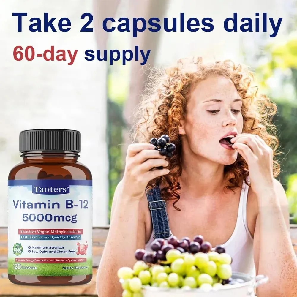 Vitamin B12 5000 Mcg - Supports Heart Health Nervous System Promotes Metabolism Increases Energy Levels Relieves Fatigue