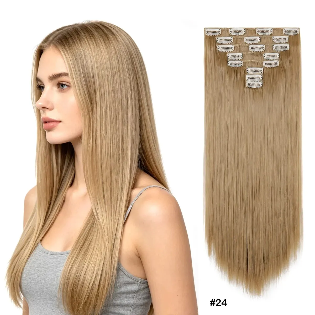 Clip In Hair Extensions Full Head 8 Pieces 17 Clips Synthetic Straight 24 Inch Matte Hair Set Multiple Colors