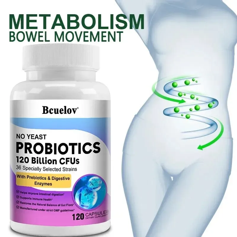 Digestive Health Probiotics 120 Billion CFU Prebiotics & Digestive Enzymes Adult Probiotic Supplement Promotes Gut Health