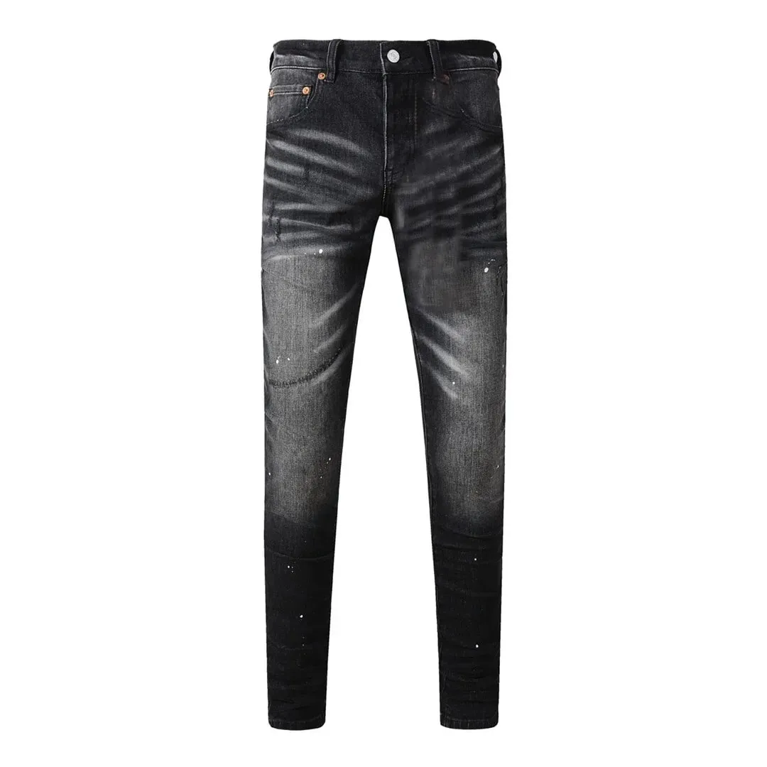 High Street Brand Men's Jeans American Distressed Coated Blank Stretch Skinny Button Fly Ripped Pants Trousers