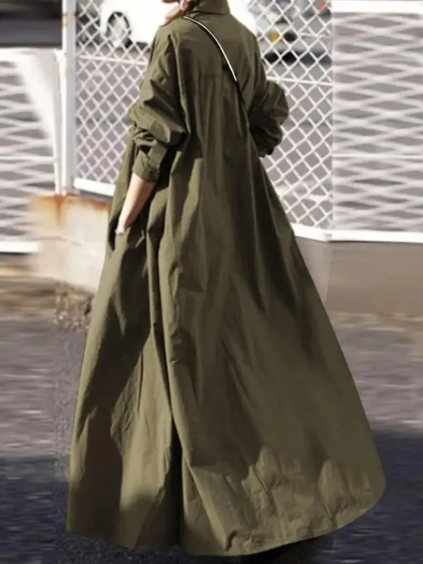 Robe chemise à manches longues pour femme, ample, surdimensionnée, Maxi, caftan, revers, couleur unie, demi-bouton, ligne a, automne — image 2
