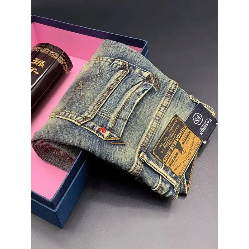 Street Fashion Men Jeans Retro Blue Elastic Slim Ripped Jeans Men High Quality Brand Designer Vintage Denim Pants Hombre — image 6