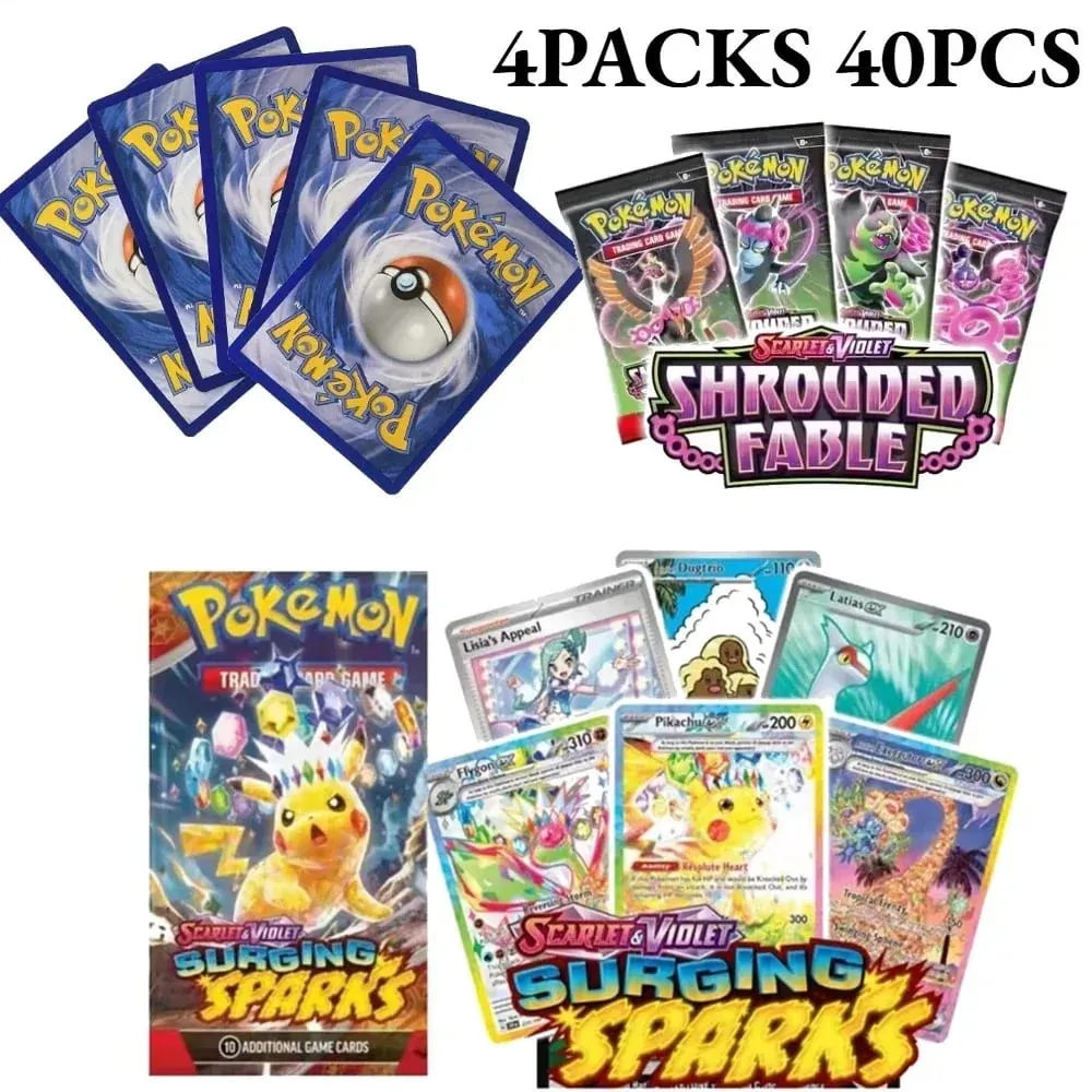 fun 40 Pieces Pokemon Card Pack 4 Sets Sun Moon Violet 151 English Trading Cards Collectible Toys Halloween Gift Fantasy Sci Fi