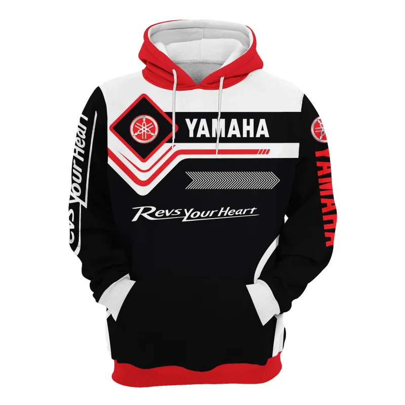 Yamaha men's 3D printed motorcycle hooded pullover shirt suitable for street wear and motorcycle riding