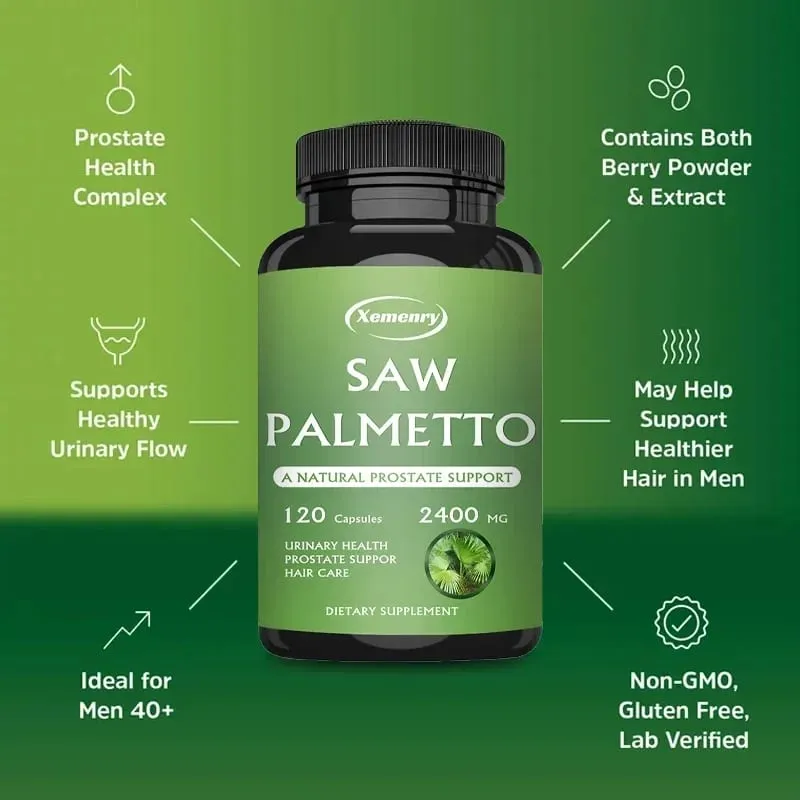 Saw Palmetto Capsules - Prostate Support Prevents Hair Loss Urinary Tract Health Promotes Hair Growth