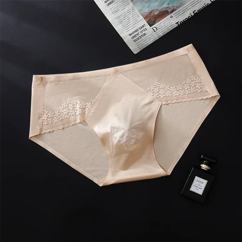 Thin men's underwear ice silk cuecas masculino 3D punching sexys tøy men cueca die splicing without trace calzoncillos hombre