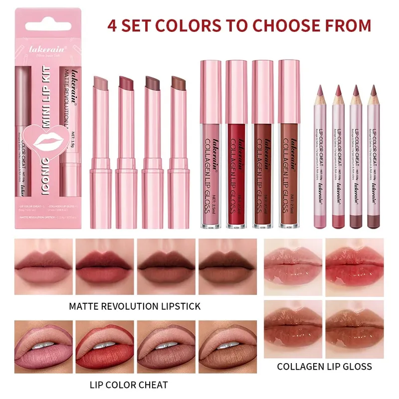 Set Lip Liner + Lipstik 5 Warna dan Pewarna Bibir Kit Bibir Matte Mudah Diwarnai Lipstik Merah Tahan Lama Set Rias Bibir
