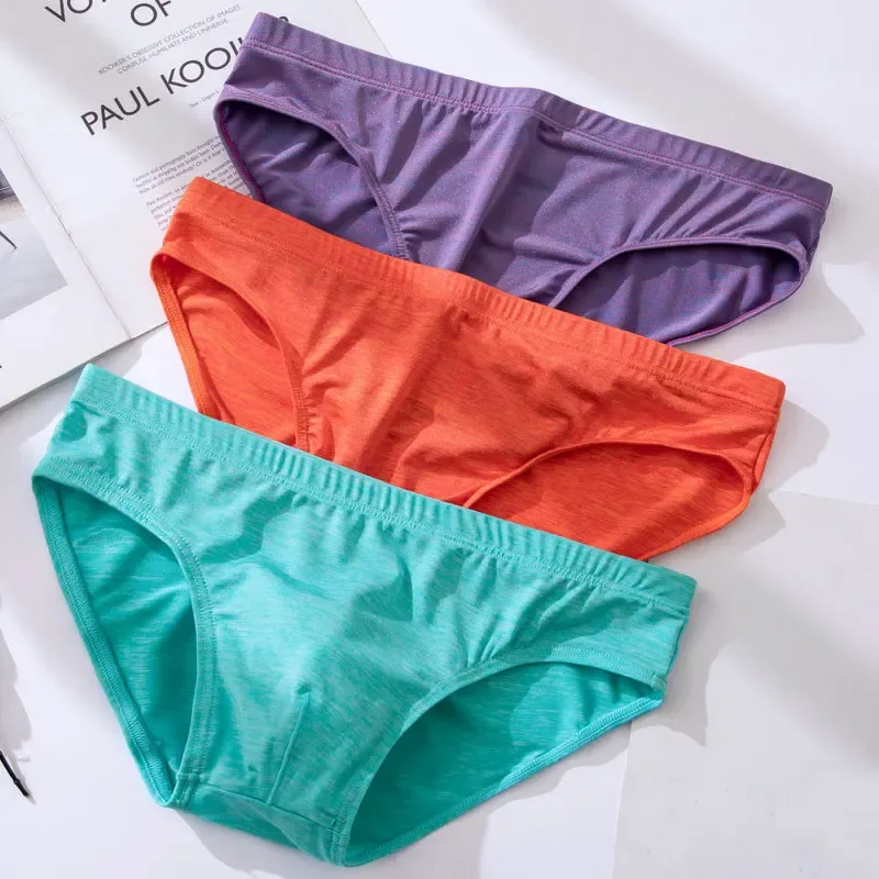 Men's Sexy Brief Ice Silk Elastic Quick Dry Cool Feel Underwear Youth Low-rise U Convex Pouch Sports Panties Comfortable Mankini