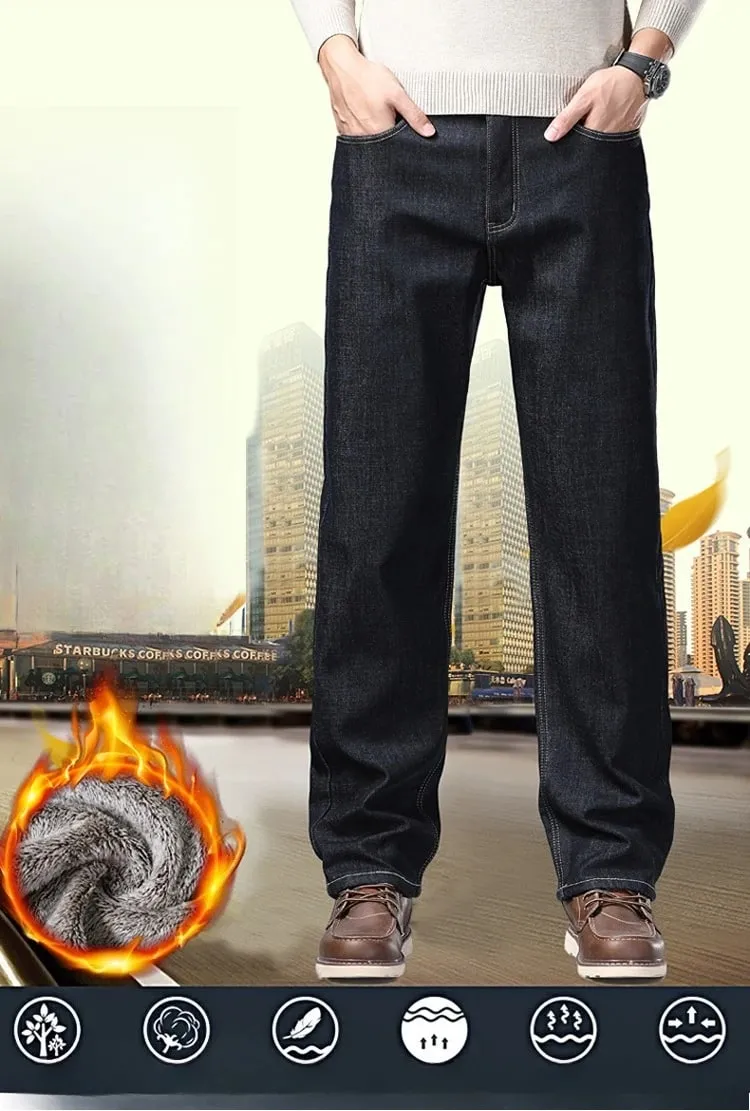 Nam Lông Cừu Lót Dày Quần Jean Mùa Đông Ấm Co Giãn Slim Fit Quần Denim Mềm Mại Thoải Mái Quần Mặc Đi Làm Hàng Ngày quần Áo