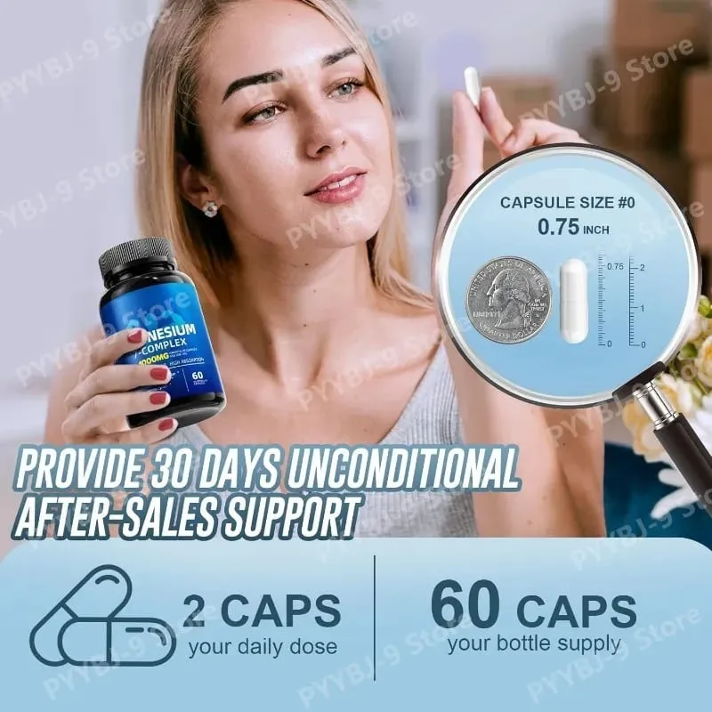 Magnesium-7-Komplex-Ergänzungsmittel mit Glycinat-Citrat-Malat-Chelat-Zink-Vitamin D3 B6 zur Linderung der Schlafmuskulatur, 60 Kapseln